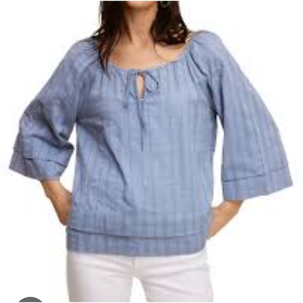 John Paul Richard  XL Cotton Tiered Boatneck Top Minimalist‎ Office Work Boho